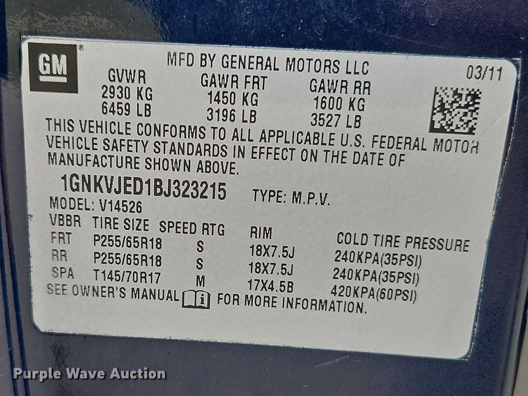 image for item EO7139 2011 Chevrolet Traverse SUV