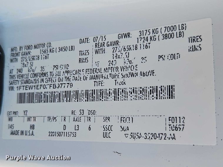 image for item EO7174 2015 Ford F150 Crew Cab pickup truck