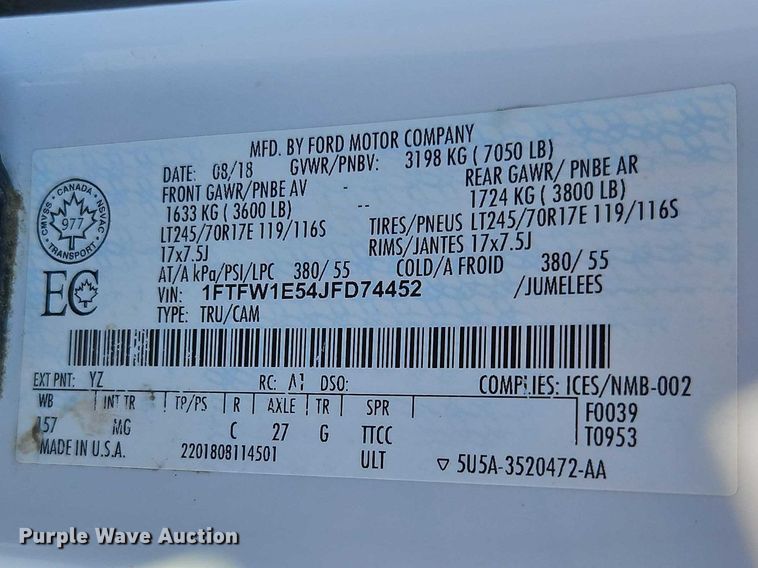 image for item EO7176 2018 Ford F150 Crew Cab pickup truck