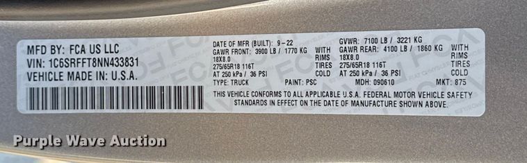 image for item ES5805 2022 RAM 1500 Crew Cab pickup truck