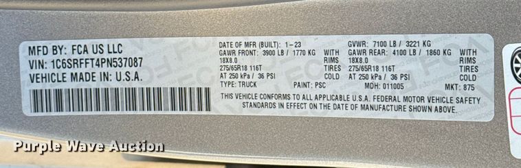 image for item ES5807 2023 RAM 1500 Crew Cab pickup truck