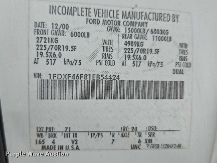 image for item ET1490 2001 Ford F450 Super Duty XL utility / service truck