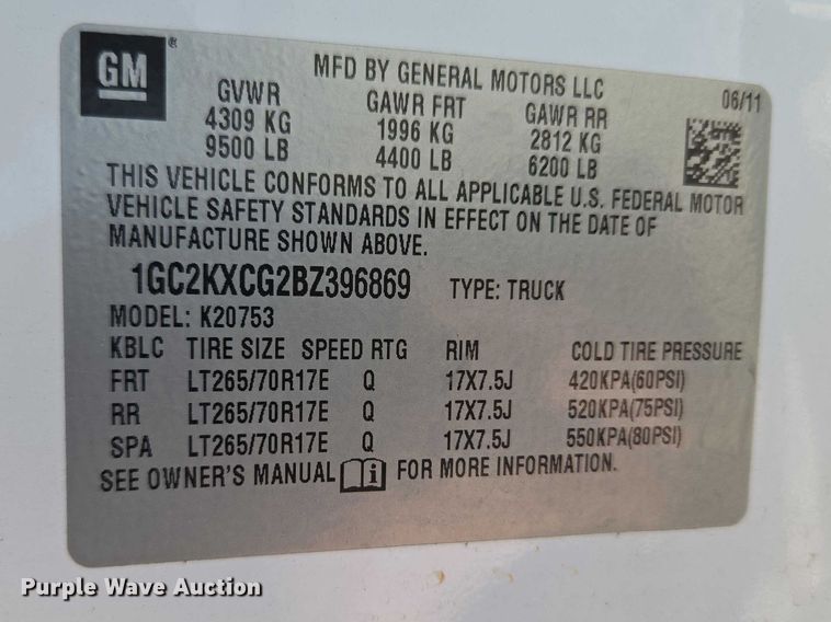 image for item ET1491 2011 Chevrolet Silverado 2500HD  Ext. Cab pickup truck