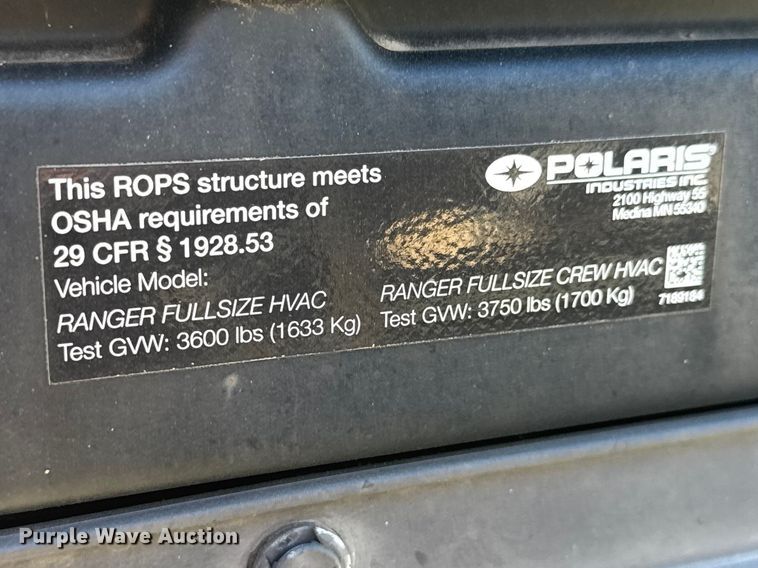 image for item ET1798 2019 Polaris Ranger XP 1000 utility vehicle