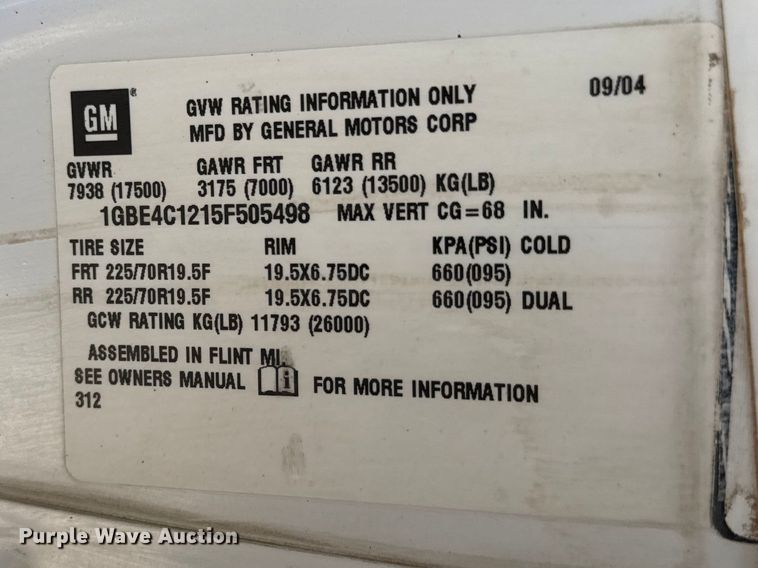 image for item ET1840 2005 Chevrolet C4500 flatbed truck