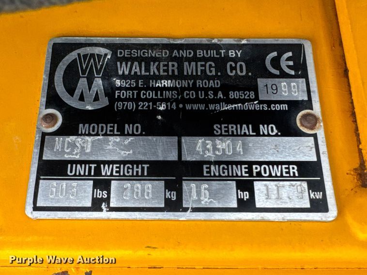 image for item ET1859 1999 Walker MCSU ZTR lawn mower