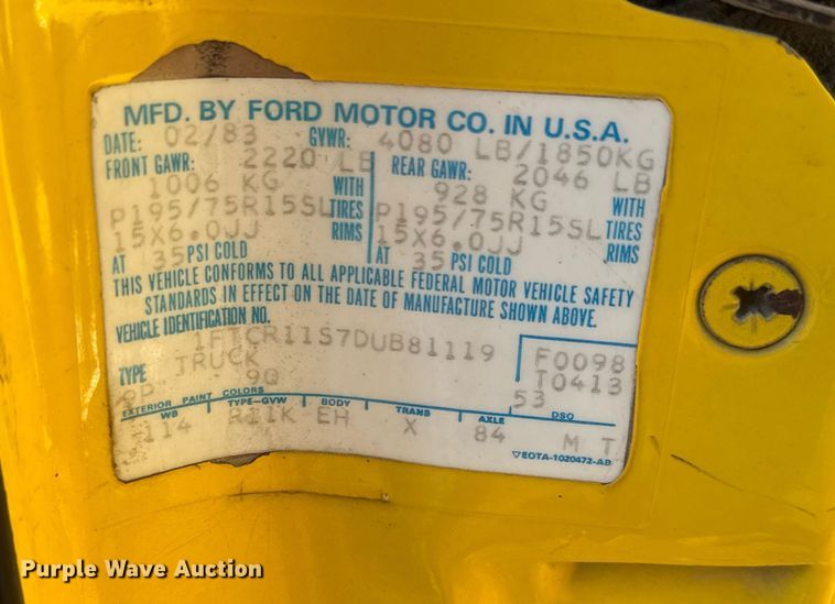 image for item ET1876 1983 Ford Ranger pickup truck