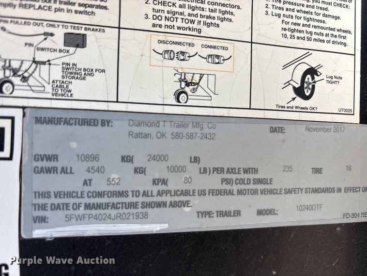 image for item EU0350 2018 Diamond T equipment trailer