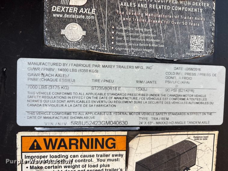 image for item EU0351 2016 Maxey equipment trailer