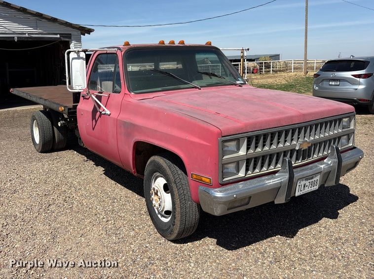 image for item EU0408 1983 Chevrolet C30 flatbed pickup truck