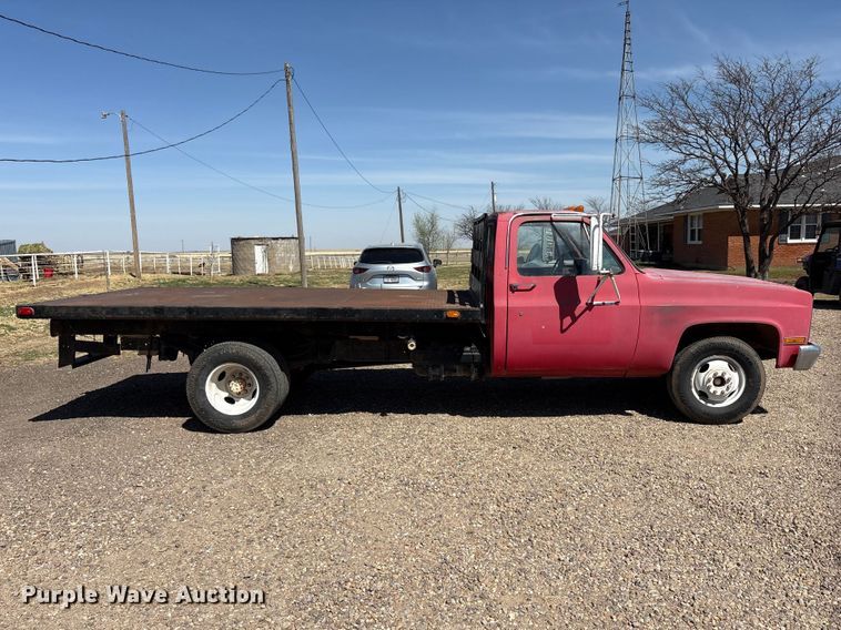 image for item EU0408 1983 Chevrolet C30 flatbed pickup truck