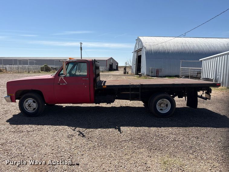 image for item EU0408 1983 Chevrolet C30 flatbed pickup truck