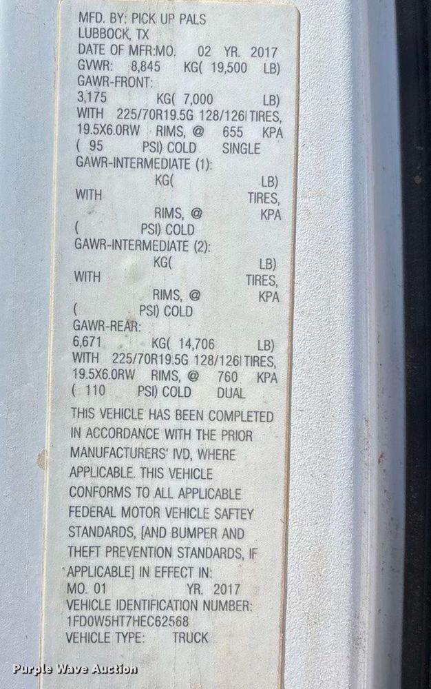 image for item EU4961 2017 Ford F550 crew cab winch truck