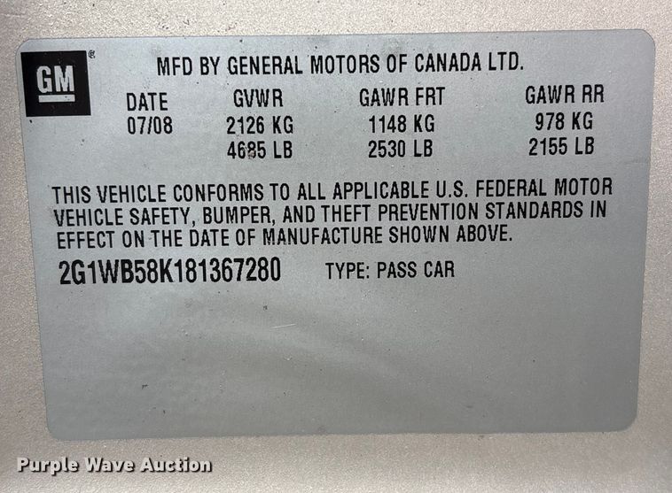 image for item EU7336 2008 Chevrolet Impala 