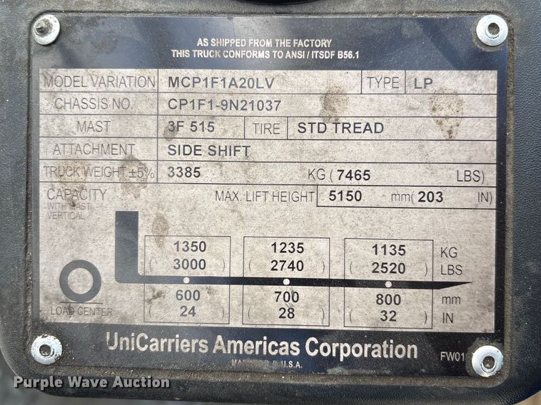 image for item EU7470 2017 UniCarriers CFS40 forklift