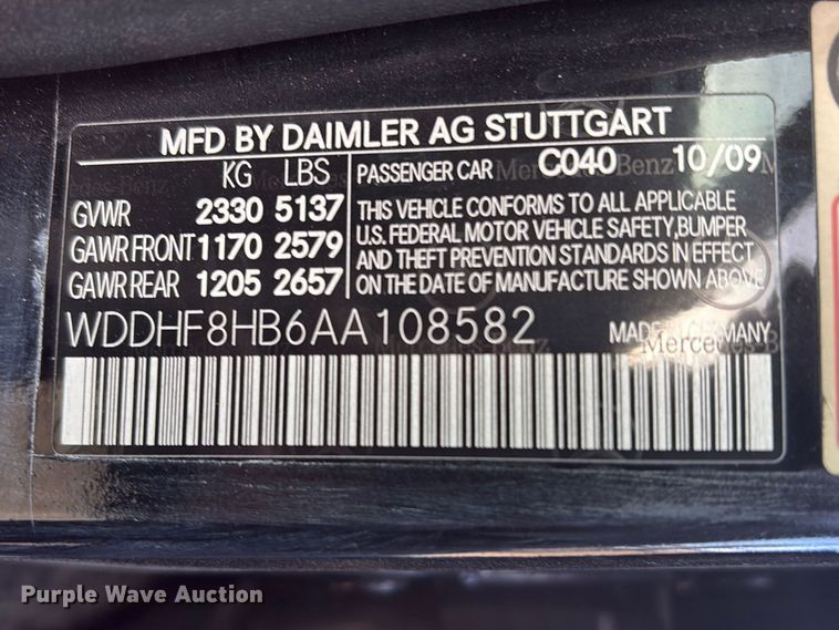 image for item EV2789 2010 Mercedes Benz E Class 