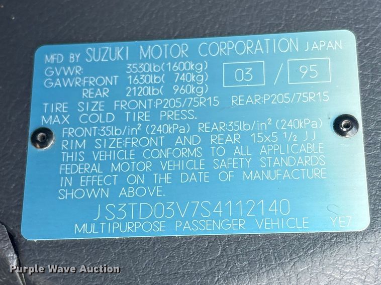 image for item EV2838 1995 Suzuki Sidekick SUV