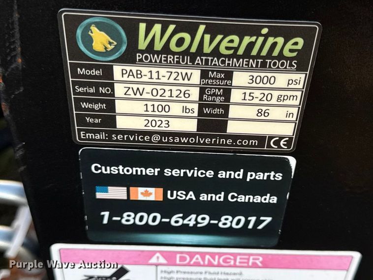 image for item EV7625 2023 Wolverine PAB-11-72W skid steer broom