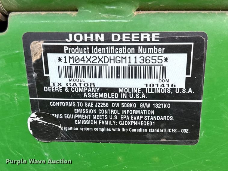 image for item EV7629 2016 John Deere Gator TX 4x2 utility vehicle