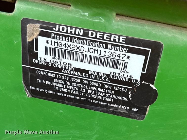 image for item EV7630 2016 John Deere Gator TX 4x2 utility vehicle