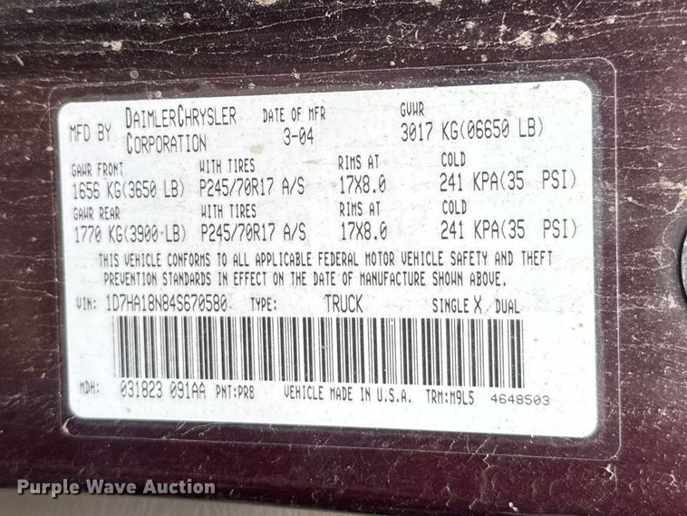 image for item FB0963 2004 Dodge Ram 1500 Ext. Cab pickup truck