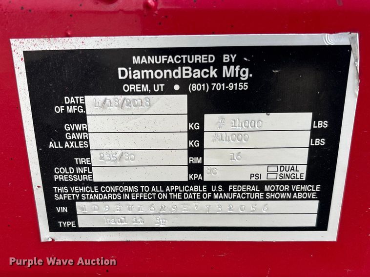 image for item FB3259 2018 DiamondBack Haul IT 3P dump trailer