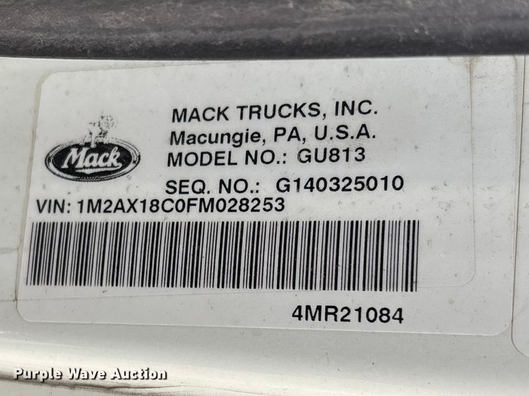 image for item FB3587 2015 Mack GU813 rollback truck