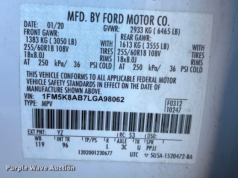 image for item FB3604 2020 Ford Explorer Police SUV