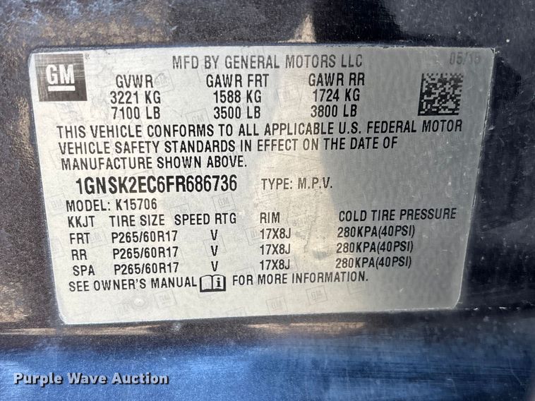 image for item FB3605 2015 Chevrolet Tahoe Police SUV