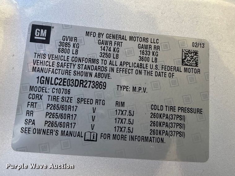 image for item FB3607 2013 Chevrolet Tahoe Police SUV