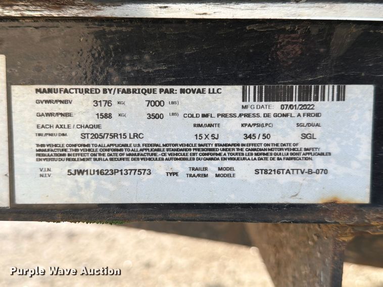 image for item FB8034 2023 Sure-Trac ST8216TATTV-B-070 utility trailer