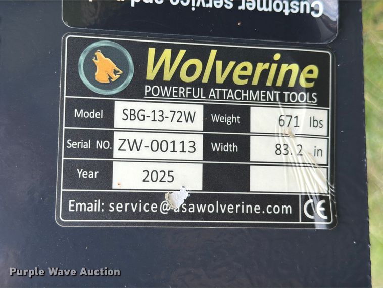 image for item FB8073 2025 Wolverine SBG-13-72W skid steer grapple