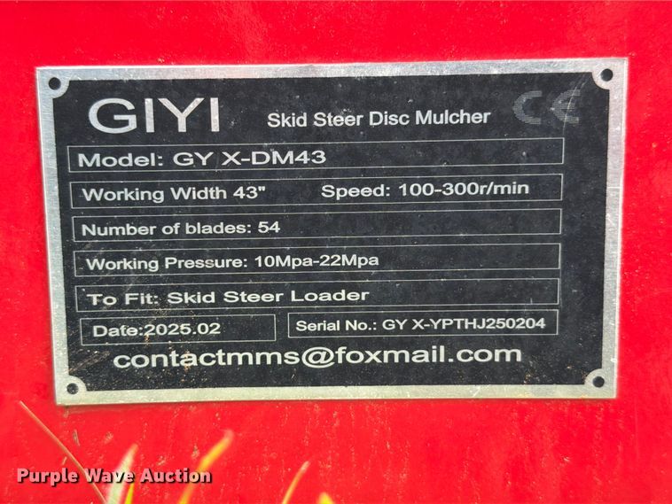 image for item FB8075 2025 GIYI GY X-DM43 skid steer mulcher