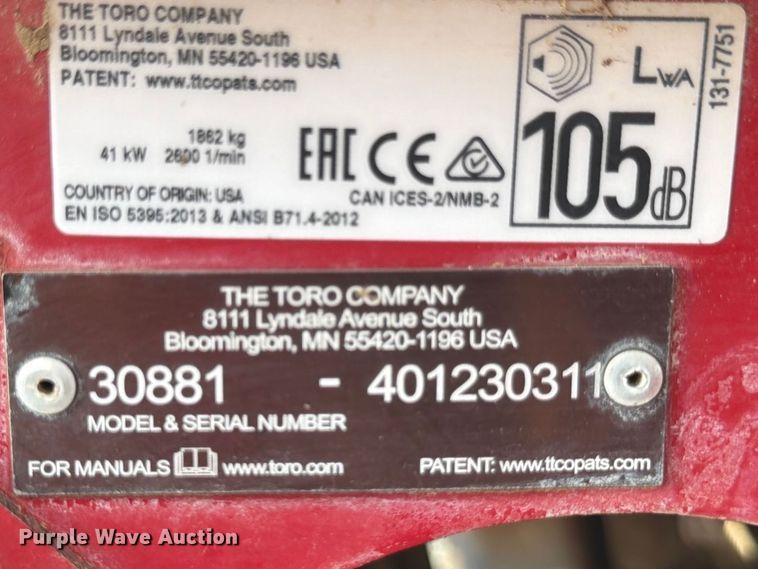 image for item FB8107 2017 Toro Groundsmaster 4500D lawn mower