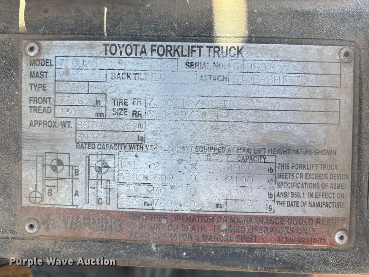 image for item FC2118 2001 Toyota 7FGU25 forklift