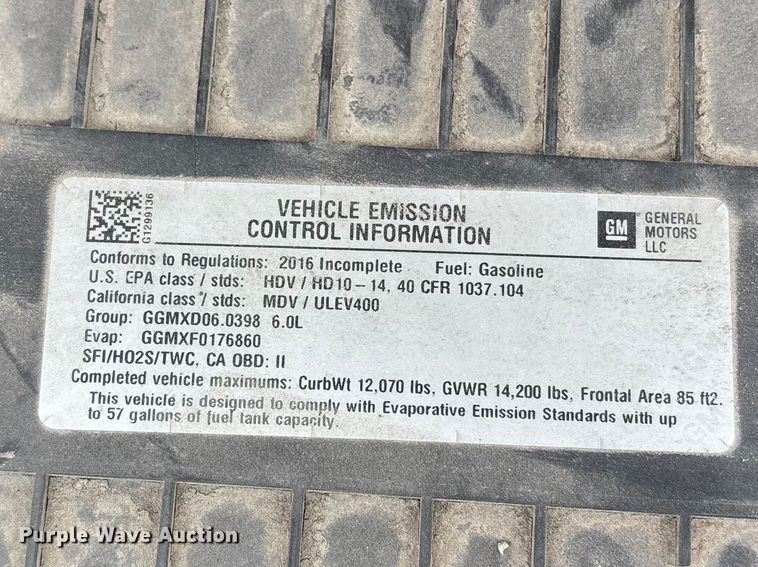 image for item FC4539 2016 GMC Savana 3500 box truck