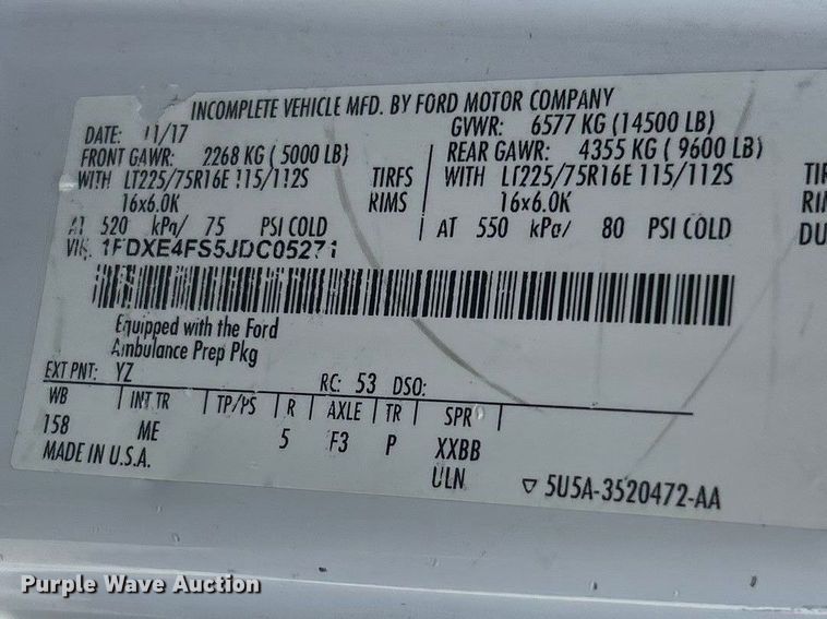 image for item FC5195 2018 Ford E450 van cab and chassis