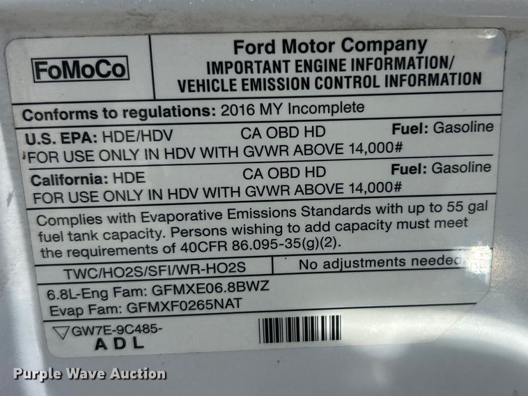 image for item FC5198 2016 Ford E450 Super Duty van cab and chassis