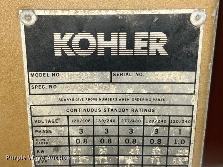 image for item FC5210 Kohler 60RZ272 generator