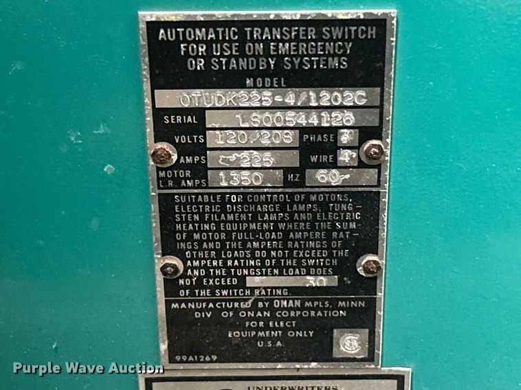 image for item FC5216 Onan OTUDK225-4/1202C transfer switch