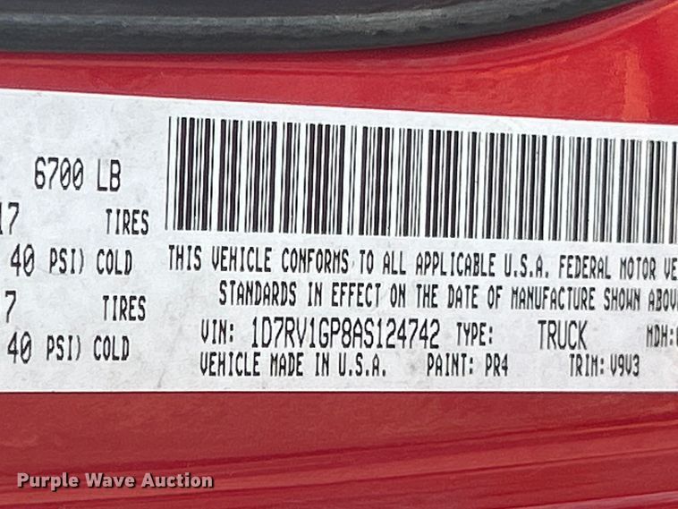 image for item FC5252 2010 Dodge Ram 1500 Ext. Cab pickup truck