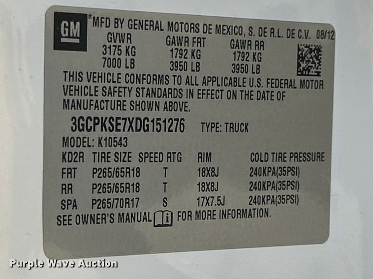 image for item FC5253 2013 Chevrolet Silverado 1500 LT Crew Cab pickup truck