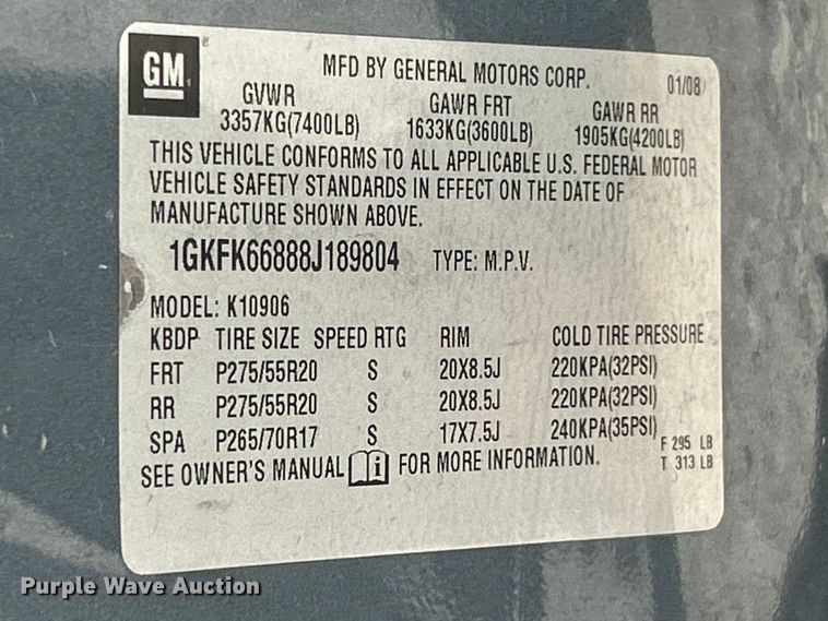 image for item FC5256 2008 GMC Yukon Denali XL SUV