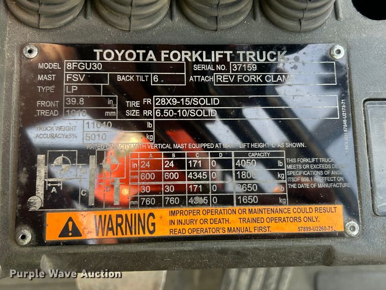 image for item FC5282 Toyota 8FGU30 forklift
