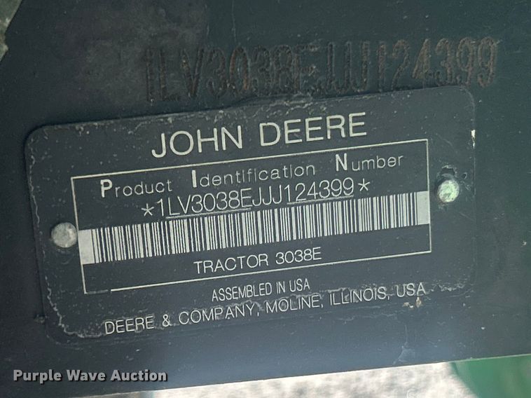 image for item FC5288 2018 John Deere 3038E MFWD tractor