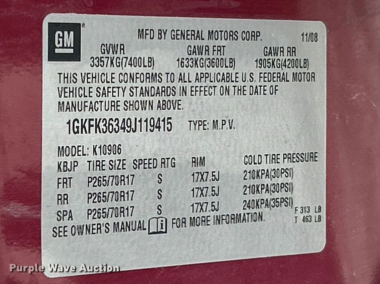 image for item FC5292 2009 GMC Yukon XL SUV