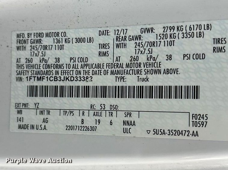 image for item FG0122 2018 Ford F150 pickup truck
