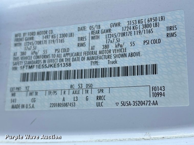 image for item FG0211 2018 Ford F150 pickup truck