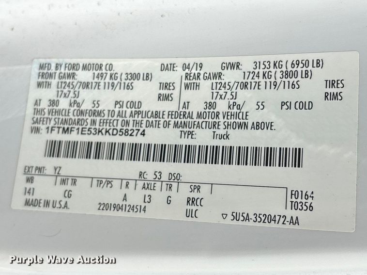 image for item FG0212 2019 Ford F150 pickup truck