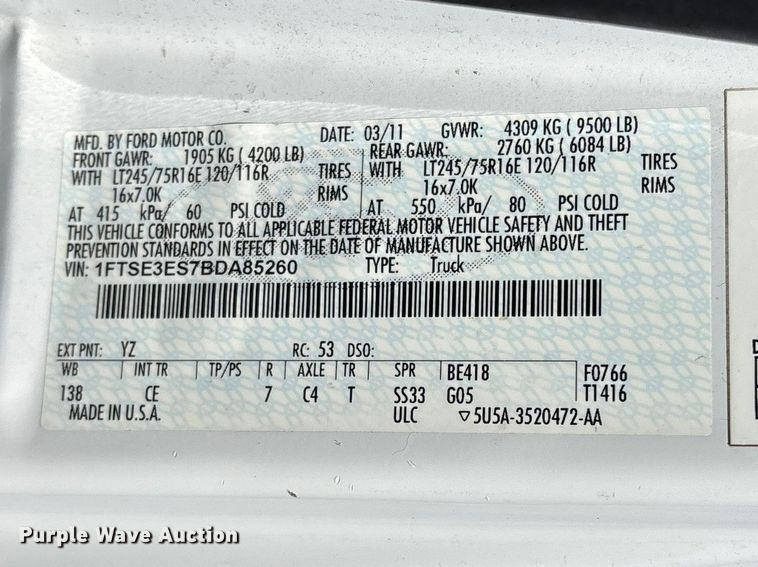 image for item FG0215 2011 Ford E350 Super Duty van